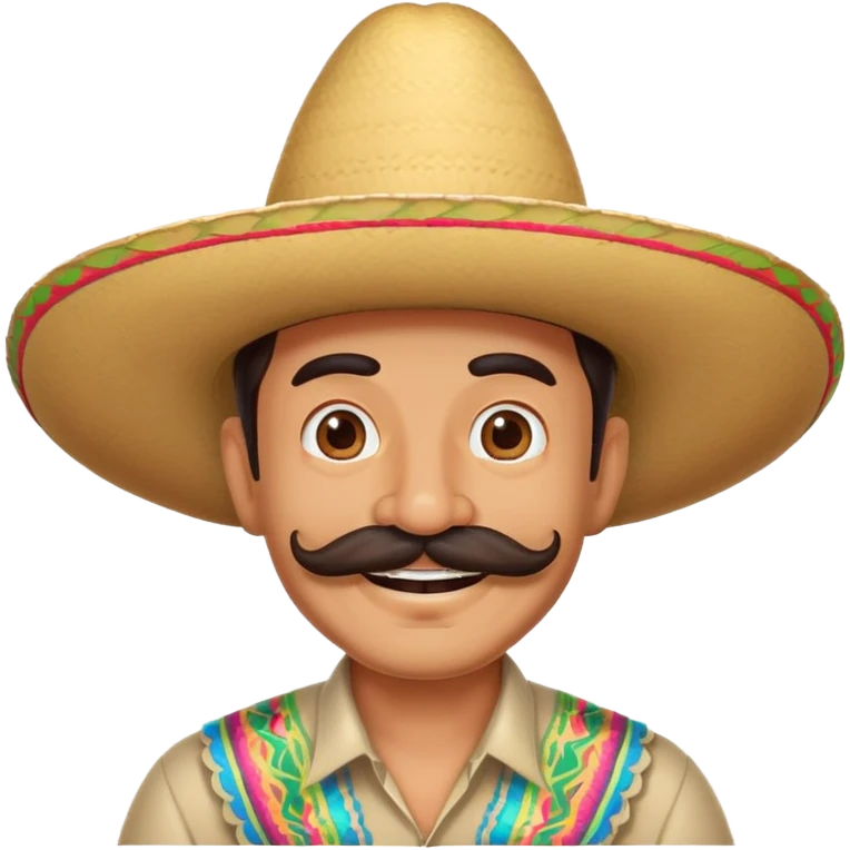 funny Mexican character with a big mustache and sombrero, smiling emoji