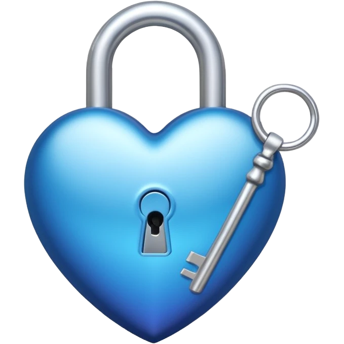 A blue gradient heart-shaped lock with a silver key emoji
