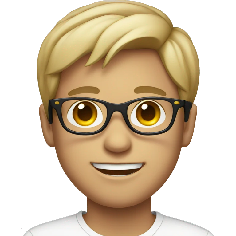 smiling boy in white shirt with sunglasses emoji