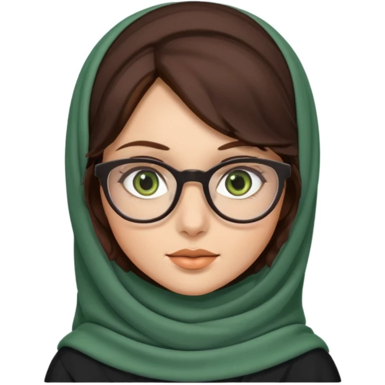 A hijab brunnet girl with glasses and a girl with dark amber waivy hair and green eyes  emoji