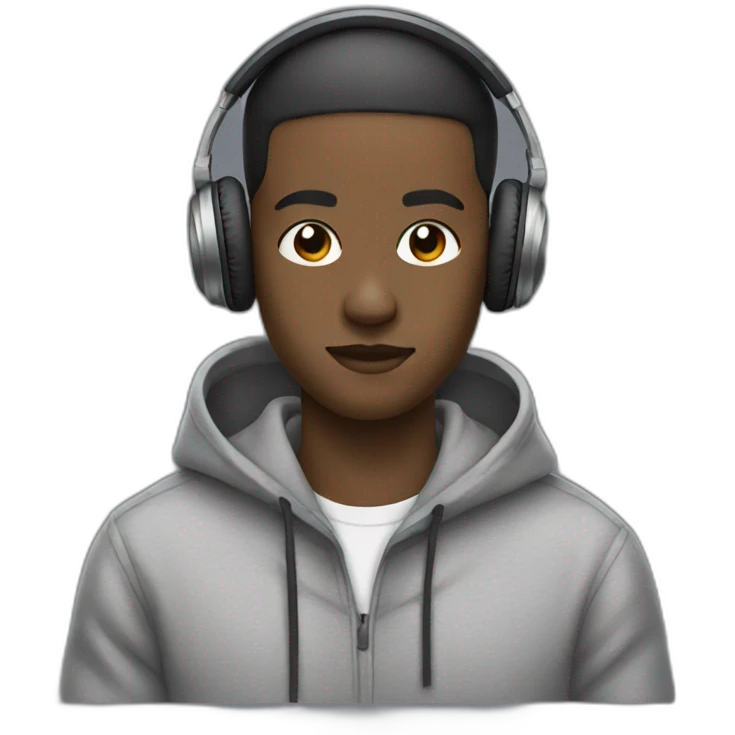 black Beatmaker short hair wearing grey hoodie and headphones emoji