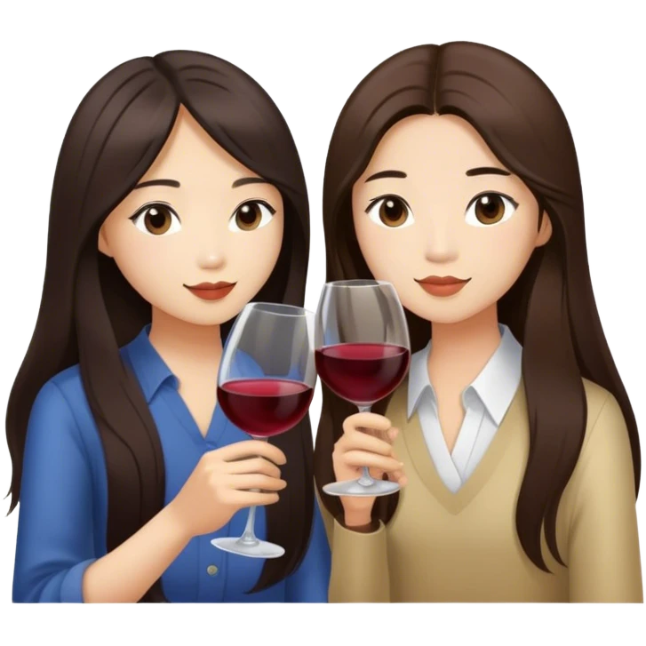 Long hair brunette asian girl and brunette Asian male couple drinking wine. Only 2 people. emoji