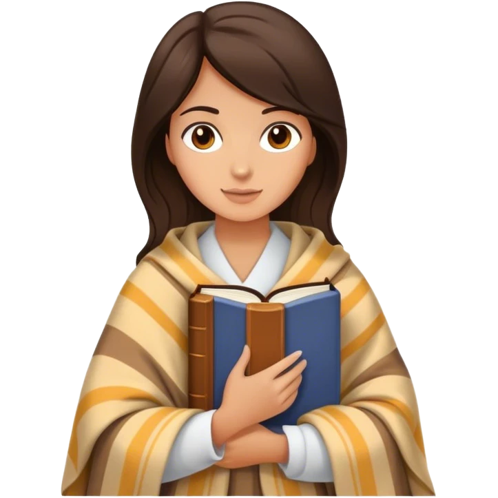 brunette with in a blanket with a book in her hands emoji