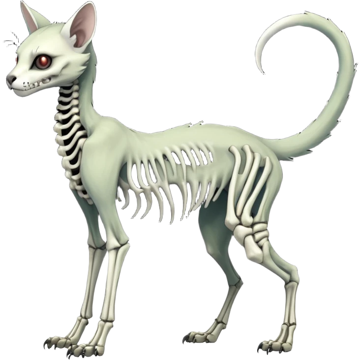 long-snouted evil zombie-like swampy ghostly dull spectral edgy spooky bloody meager thin cool beautiful skeleton-fantasy-caracal-civet-genet-sergal-vernid-Gryphon-Cacomistle-Trico-oncilla-animal-Fakémon-hybrid-fursona (full body) emoji