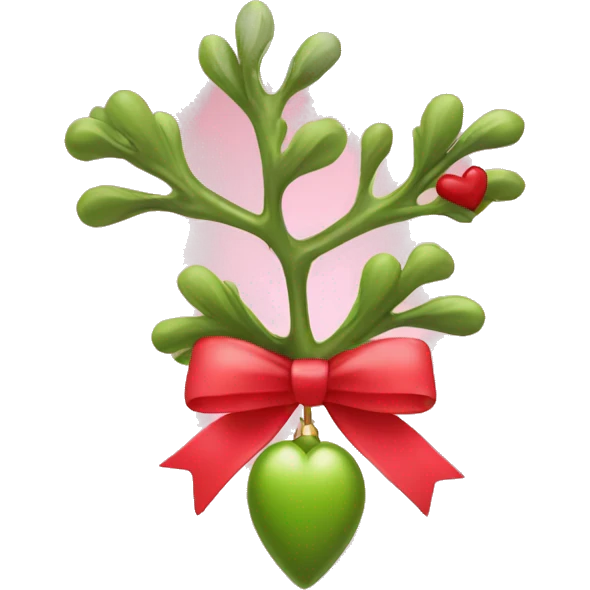 mistletoe with red bow on pink heart emoji