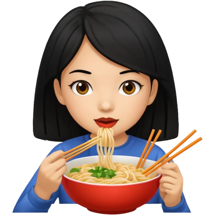 girl with black hair eating noodles emoji