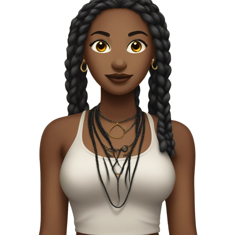 black woman with black boho braids and crop top no necklace  emoji