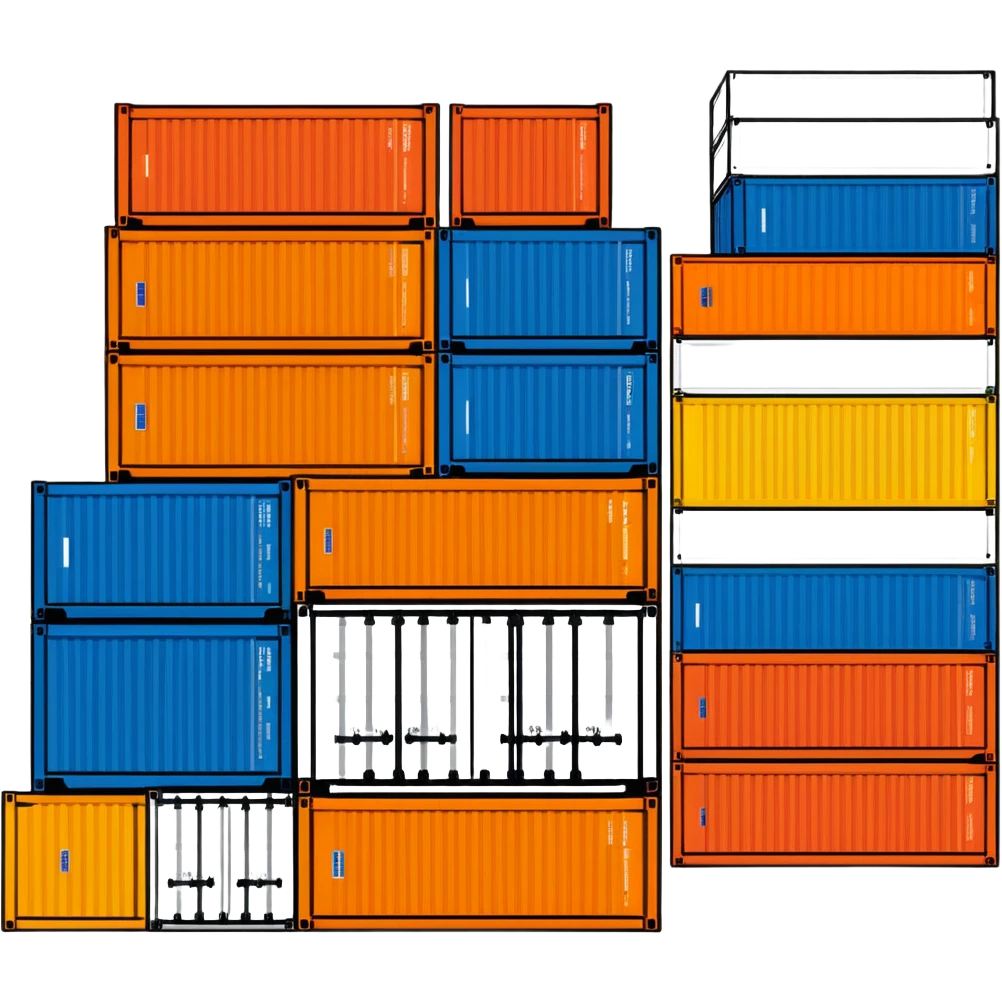 Stack of shipping containers at a port, multicolored cargo boxes emoji