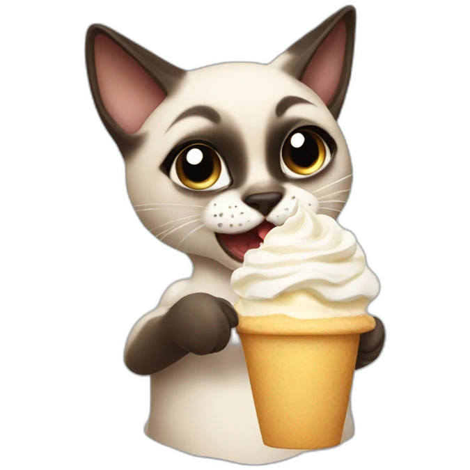 A Siamese cat eating whipped cream emoji