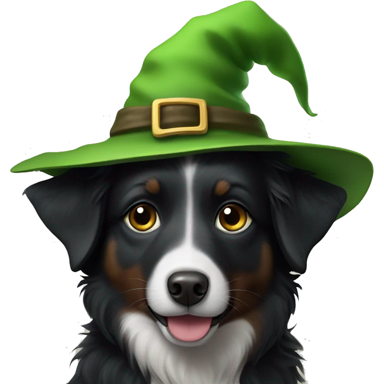 Small black australian shepherd dog green witch hat emoji