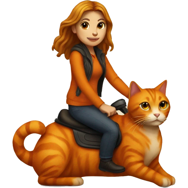 Kaitlyn riding an orange cat emoji