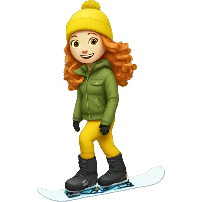 Ginger Girl yellow pants riding on snowboard  emoji