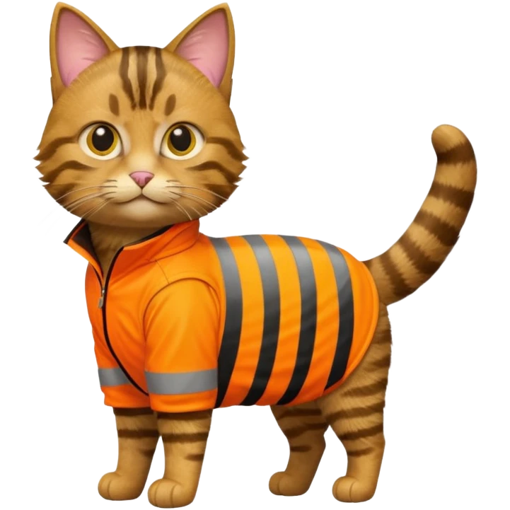 tabby cat standing in orange hi-vis clothing emoji