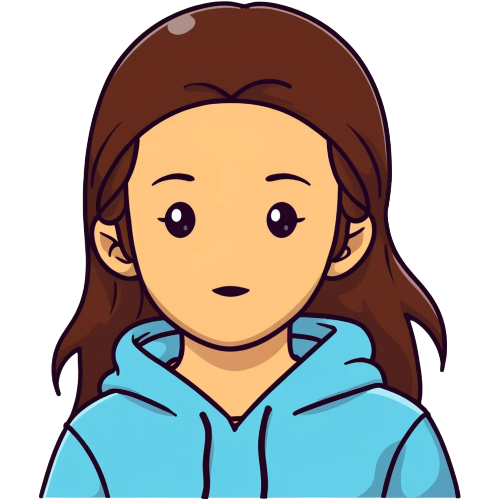 girl with long brown hair and sweat on her forehead emoji