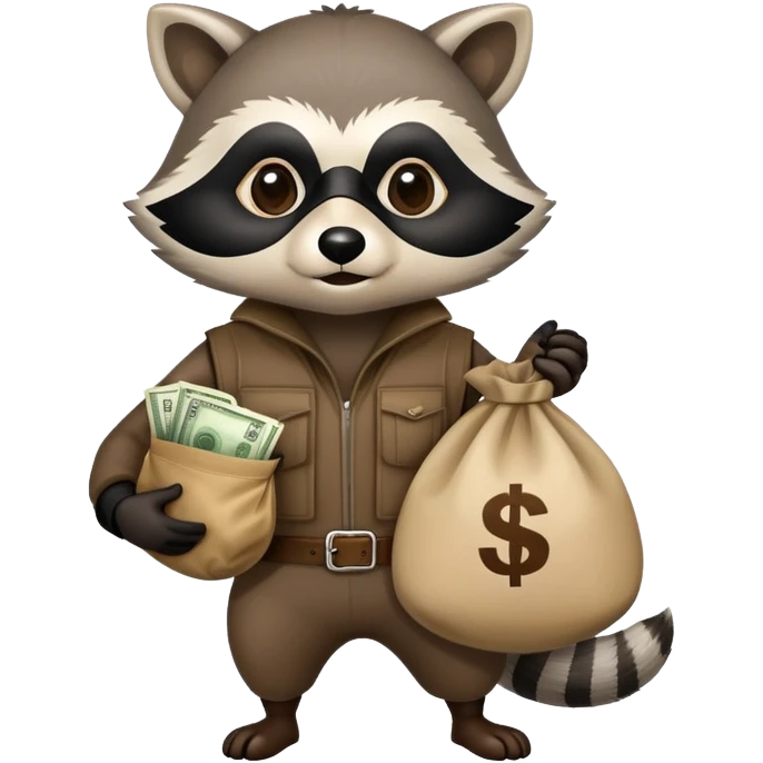 raccoon thief with mask and money bag emoji