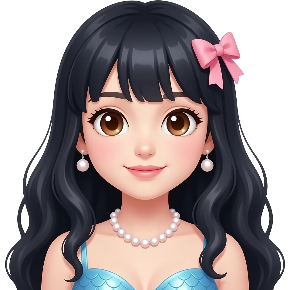 Mermaid home gyaru girl, dark hair, with peach pearls emoji
