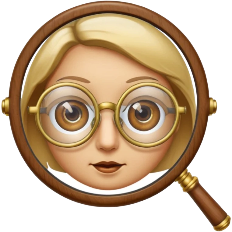 magnifying glass with eyes and glasses, librarian look, library details, apple emoji style emoji
