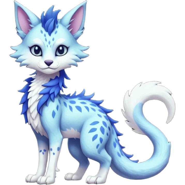Kawaii dark edgy fantasy ethereal feline-vernid-sergal-fursona animal creature with a tufted tail full body with intricate markings  emoji