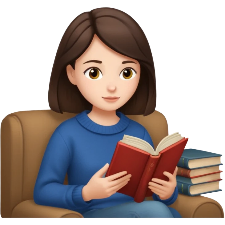 brunette reading a book cozy aesthetic emoji