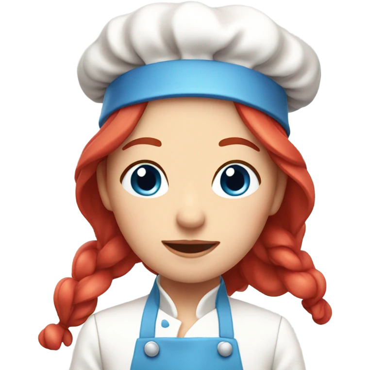 A cute long red hair cheff with blue and roses on her kitchen clothes emoji