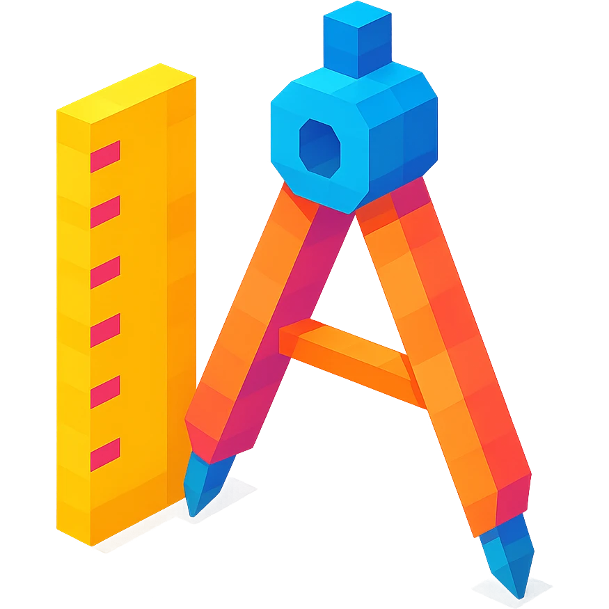 voxel style ruler and compass, symbol of design emoji