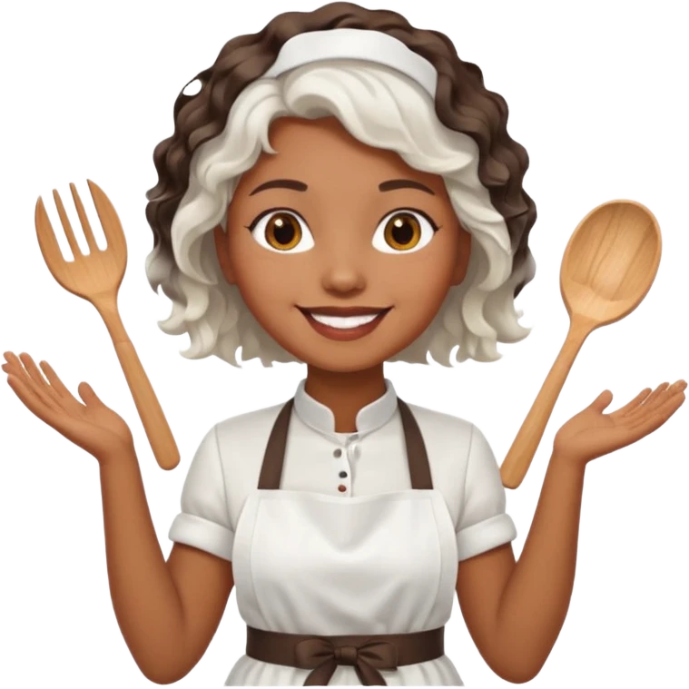 woman, brown skin, white short wavy hair, with apron emoji