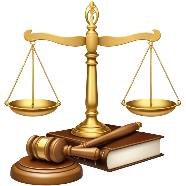 An icon featuring a gavel, scales of justice, and legal books, symbolizing law. The design includes a courthouse building in the background, representing the legal system and justice. Transparent background highlights the authority and structure of the law. emoji