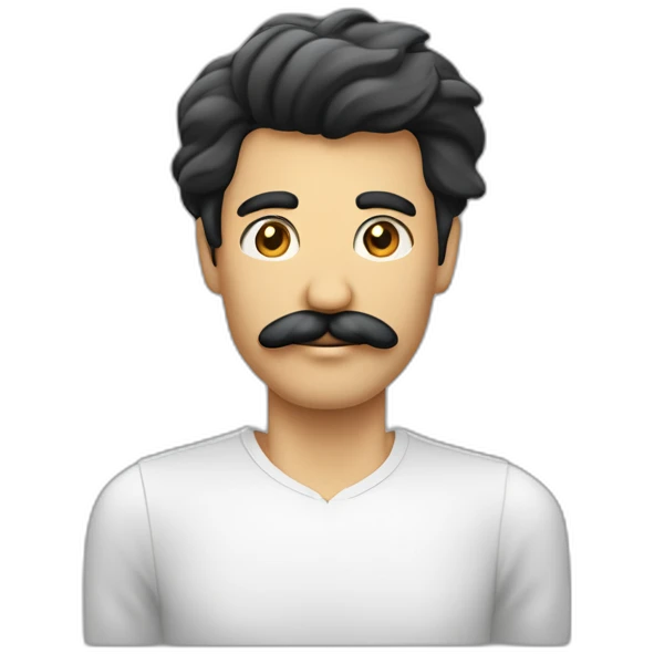Homme au cheveux plaqué noir et à la moustache noir rectangulaire lève la main droite emoji