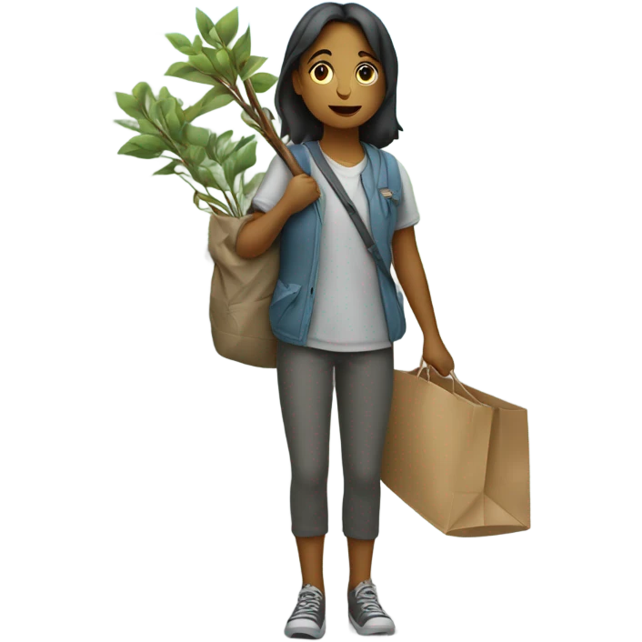 A girl hitchhiking with her stuff on a stick emoji