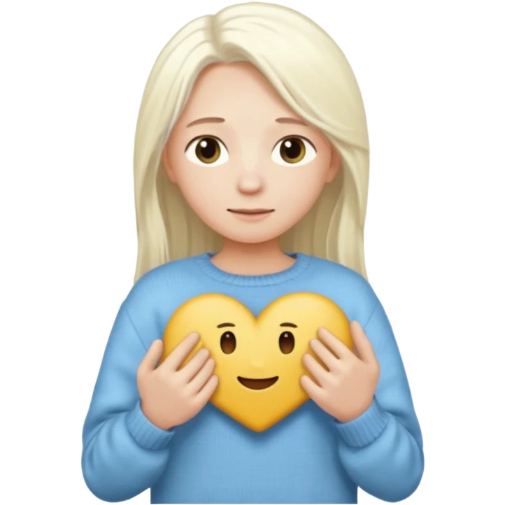 blond person with long white hair holding a sweater in hands, simple features, emoji style emoji