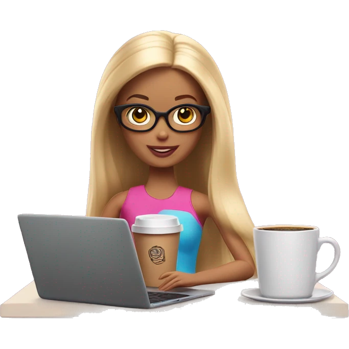 barbie student with laptop and coffee emoji