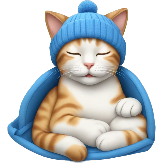cat sleeping peacefully wearing a blue baby hat emoji