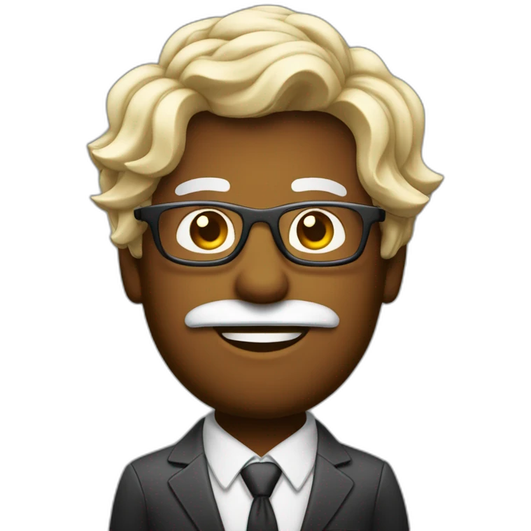 Homme avec les cheuveux cours sur le côté et long attaché au dessus avec des taches de rousseurs et des lunettes emoji