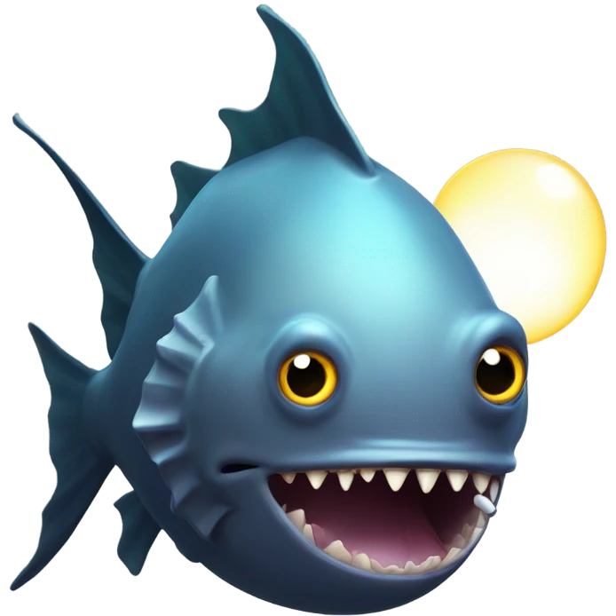Anglerfish with a glowing lure hanging from its forehead, sharp teeth, and big eyes. emoji