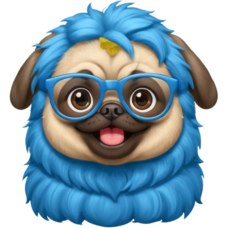 long blue haired baby pug wearing glassess very happy emoji