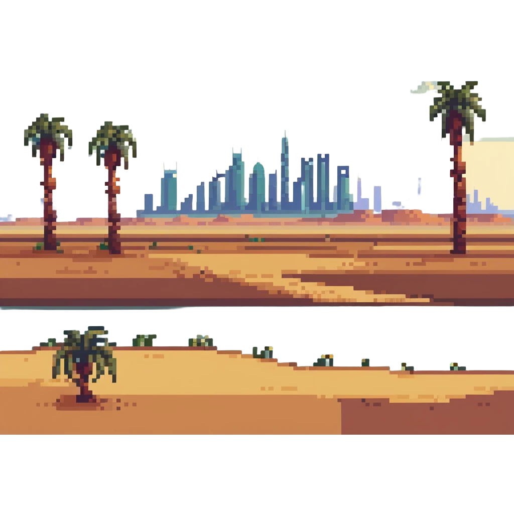 desert landscape with palm trees and a distant city skyline in Saudi Arabia emoji
