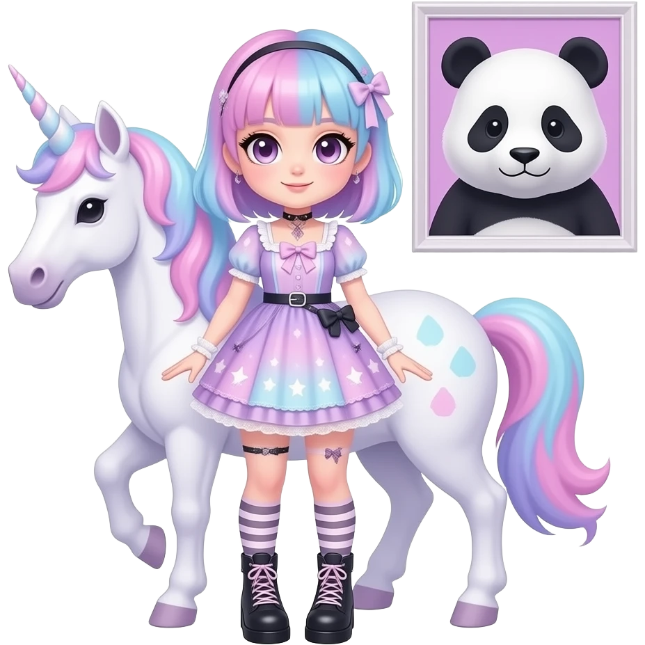 Pastel goth scene unicorn panda girl emoji