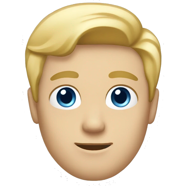 blonde guy with straight heair, blue eyes and roundish face emoji