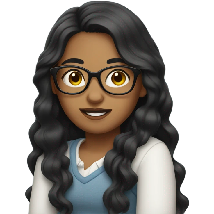 Girl with long wavy black hair and glasses emoji