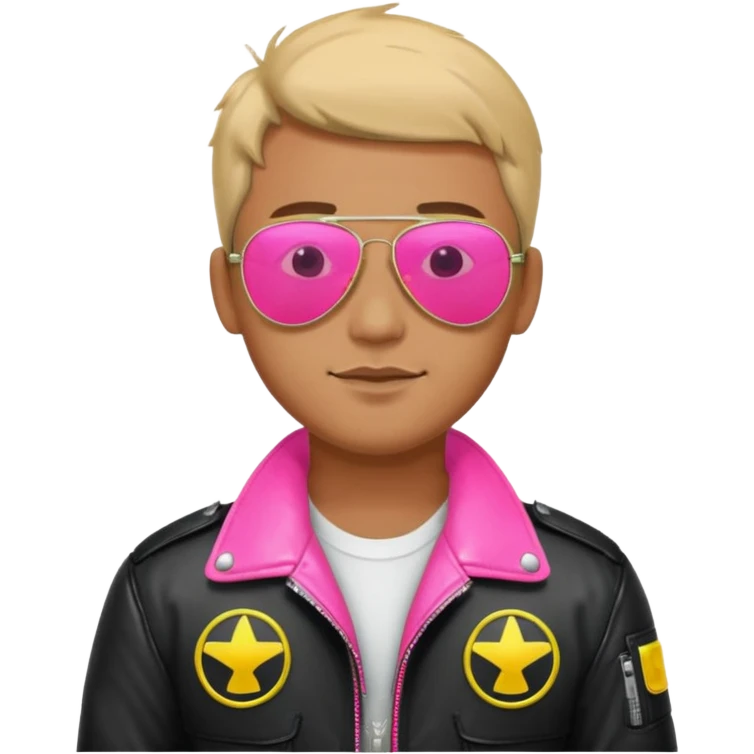 1980s man wearing reflective neon pink aviator sunglasses and a pilot jacket emoji