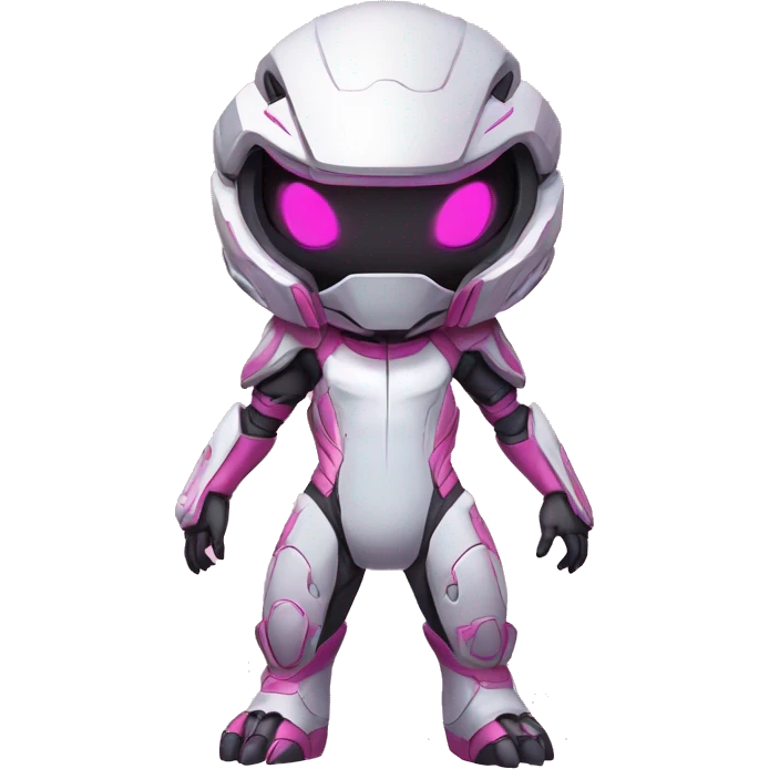White, Chibi, White body, Anthro-Sona-Lizard-Alien-Salazzle-Mew-Fakémon, with pink eyes, with a futuristic visor-helmet, techwear-cyberpunk suit, Full Body emoji