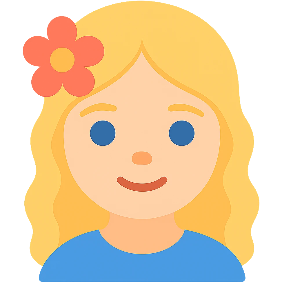 Add a flower in her hair, keep the modern color icon style, no background. emoji