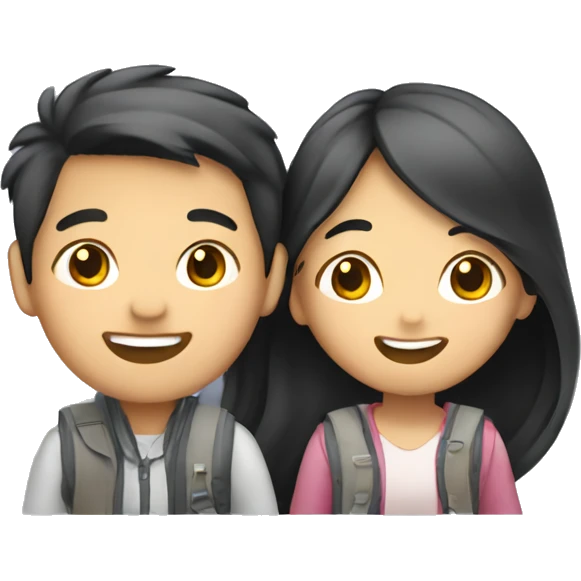Cute Asian couple (girl with long hair) excitedly traveling  emoji