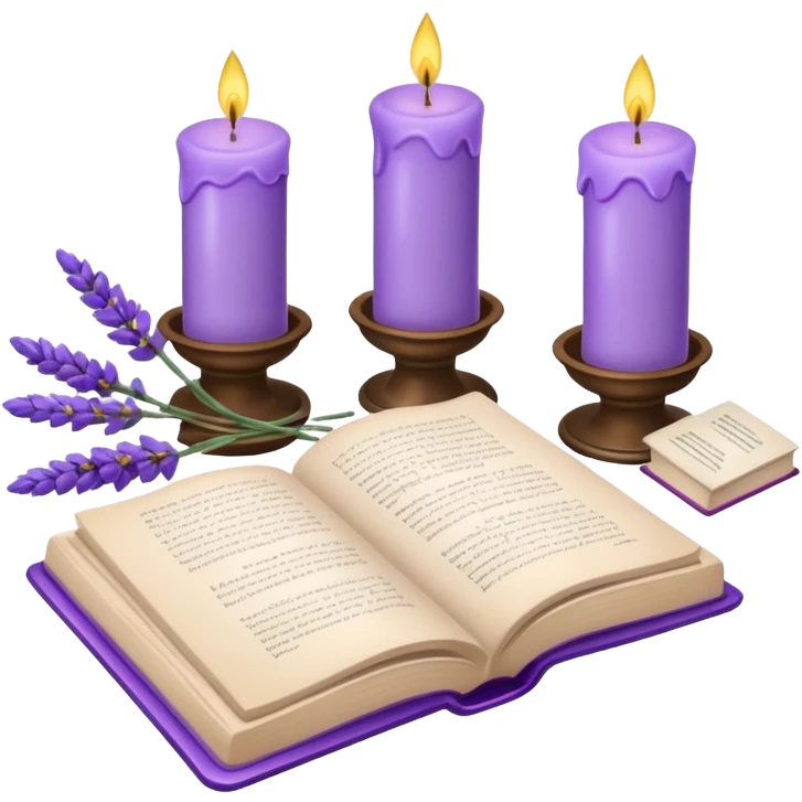 Gorgeous beautiful aesthetic decorative Lavender flowers and candles and book  emoji