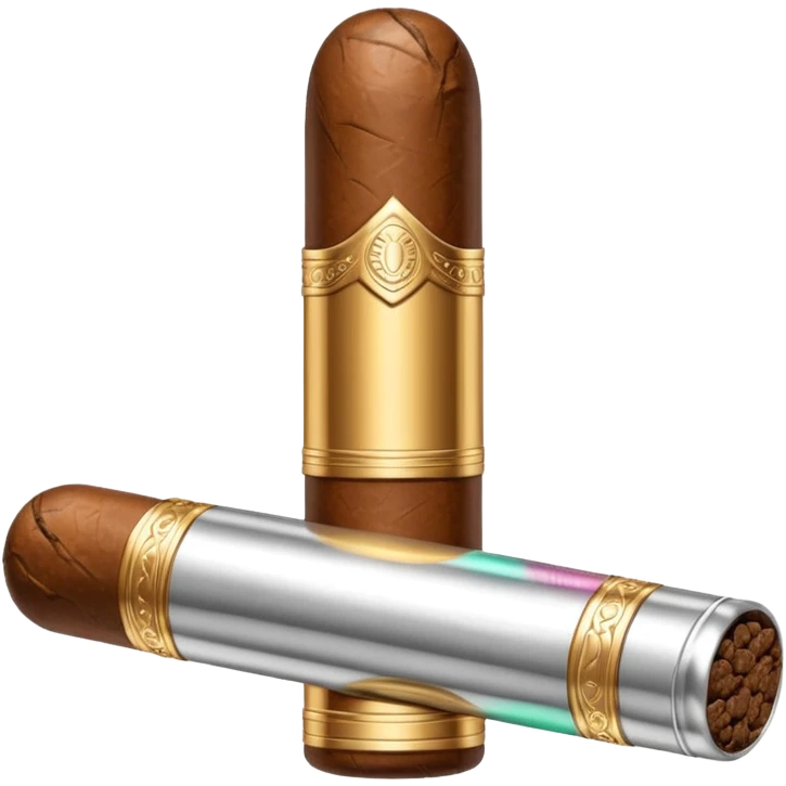 A luxury cigar emoji made of silver chrome, smooth metallic texture, minimal shape, glossy reflections, rich swag aesthetic, iOS emoji style, centered, clean white background emoji