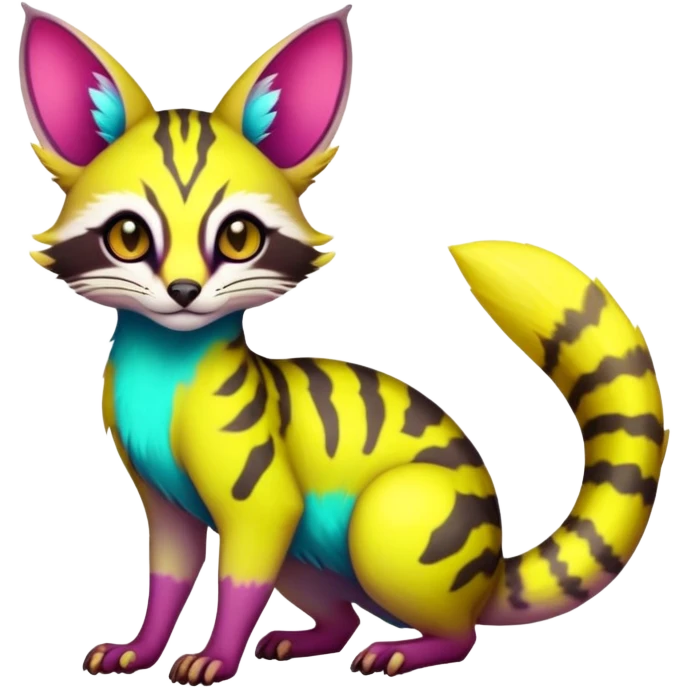  randomly colored colorful light cute lush neon-colored brightly colored Fakémon-Fionbri-Vernid-Genet-creature with markings (full body) emoji