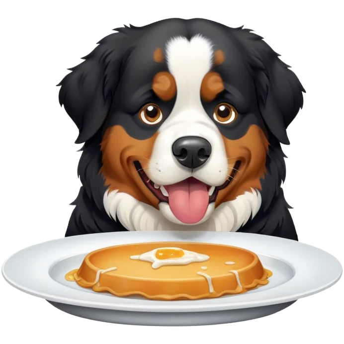 Bernese mountain dog sobbing over a dih emoji