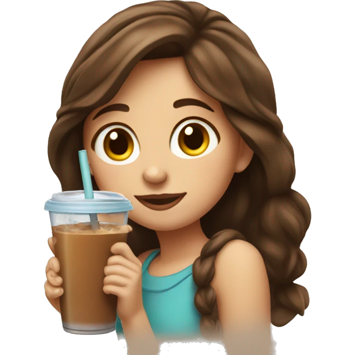 Pretty girl with brown hair sipping iced coffee through a straw emoji