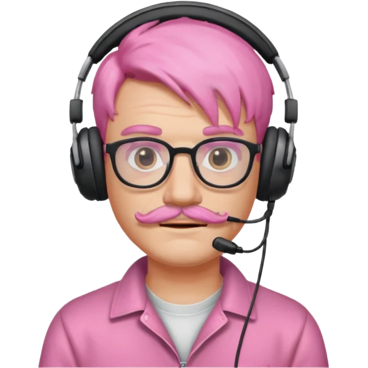 headphone and spectacles, mustached pink hair man, no mic emoji