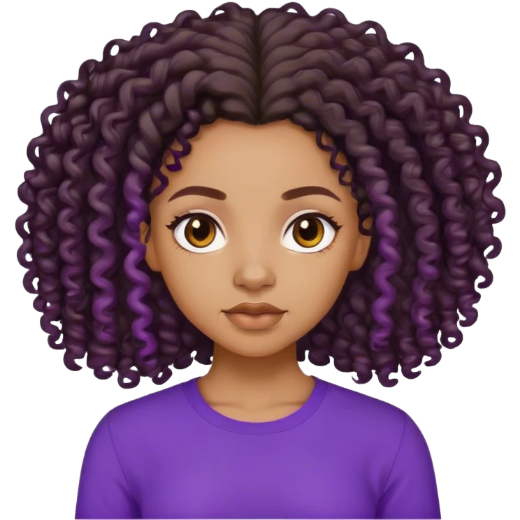A lightskin black girl with  long 4a curls and purple shirt emoji